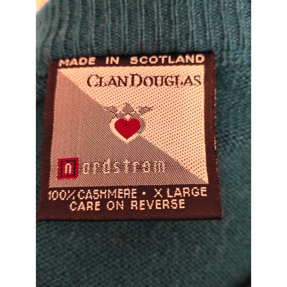 Vintage 90s Clan Douglas Womens 100% Cashmere Sweater XL Teal Old Money Heritage - Picture 6 of 7